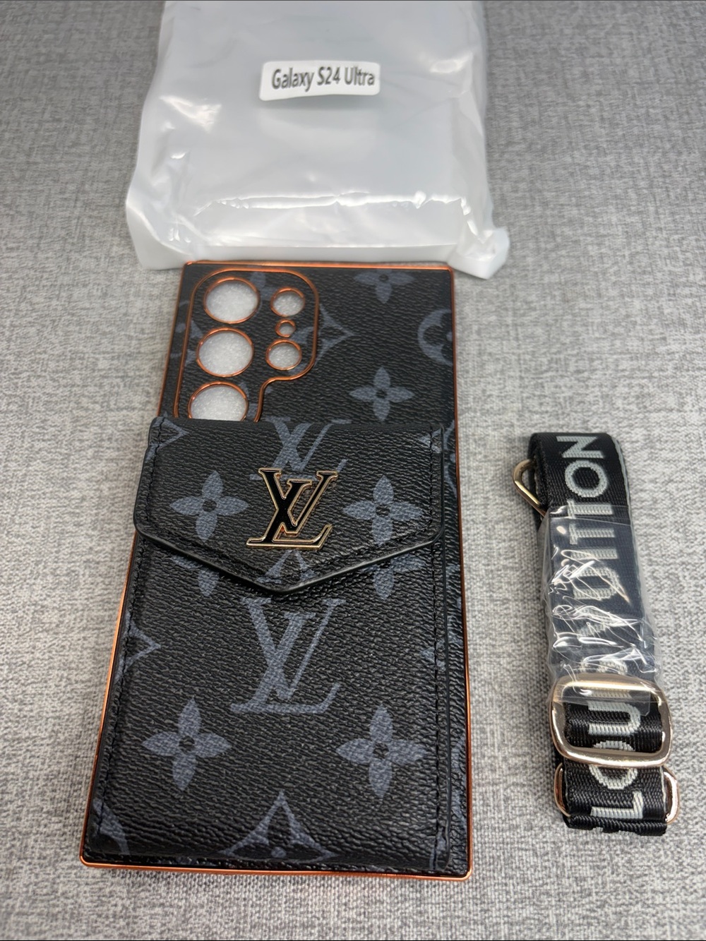 Louis Vuitton Black Monogram Card Holder Strap Case for Galaxy S24 Ultra